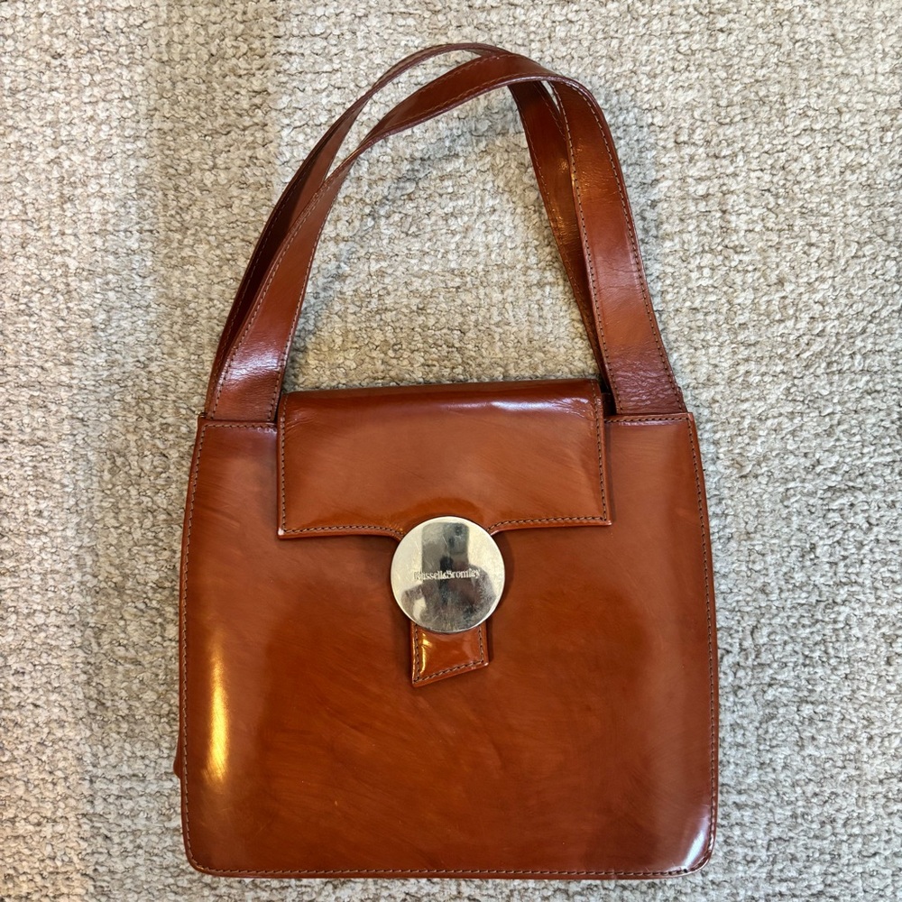 Russell & Bromley Brown Vintage Structured Vinyl Shoulder Bag